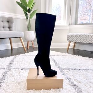 CHRISTIAN LOUBOUTIN 120 Black Suede Leather Knee High Boots 37 💕